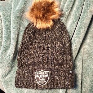 47 Women's Black Beanie with Brown Pom